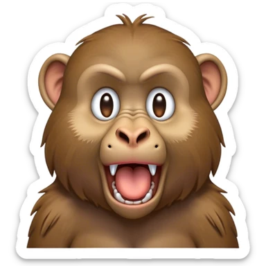 Cinematic Cute Yawning Baboon Portrait Emoji, Head tilted slightly with a dramatic, wide-open yawn, showcasing a soft, textured Fur of earthy browns with droopy ears, round eyes barely open in drowsy contentment, Simplified yet irresistibly adorable features, highly detailed, glowing with a soft, cozy glow, high shine, relaxed yet expressive, stylized with a touch of playful urban charm, bright and endearing, soft glowing outline, capturing the essence of a sleepy yet affectionate baboon, so drowsy it feels like it could stretch out of the screen and curl up for a nap! sticker