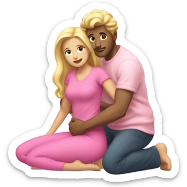 Man kneeling in front of woman standing with pink clothes and blonde hair  sticker