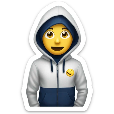 generate me a yellow emoji person wearing a navy blue hoodie sticker