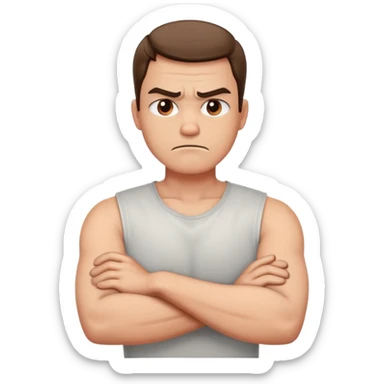 man hands around neck arms crossed looking angry  sticker
