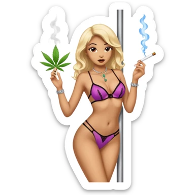 Light skin Exotic dancer on stripper pole smoking weed sticker