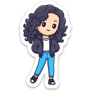 Stylish girl with long curly hair in fashionable outfit sticker