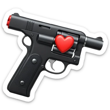 Black hand gun shooting a heart bullets out of the tip  sticker