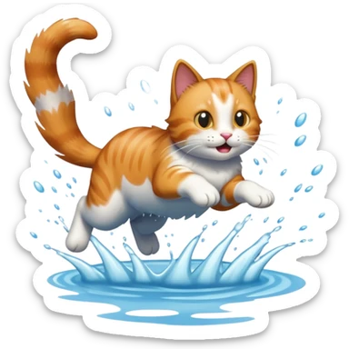 cat jumping into a lake sticker