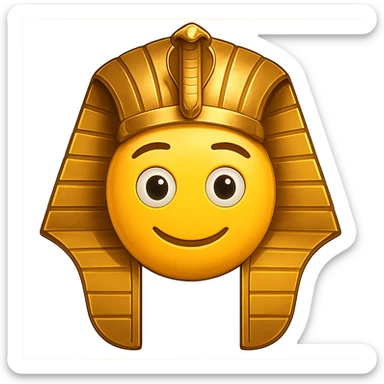 yellow face with gold pharaoh crown emoji, digital illustration sticker