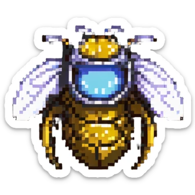 pixel art bee with tiny helmet and shield sticker