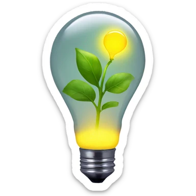a plant sprout inside a yellow glowing idea lightbulb sticker