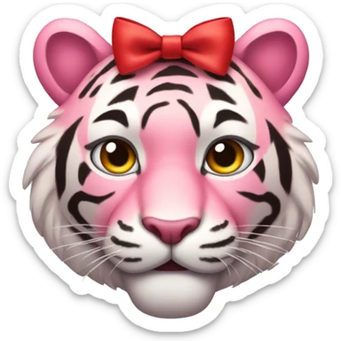 pink tiger face with red bow sticker