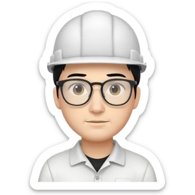 engineer wearing white polo, black hair with headgear sticker