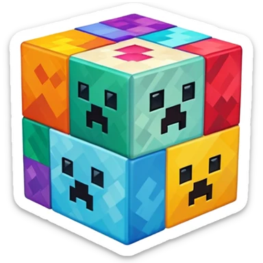 computer screen showing a Minecraft cube sticker