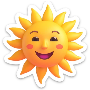 bright sun with rays, cheerful face, daylight emoji, 3D Microsoft fluent style, no text sticker
