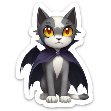   cool edgy beautiful anime-style ethereal dark-punk-themed animal vampiric cat-hybrid Fakemon with fangs and bat-wing-ears with a cape full body sticker