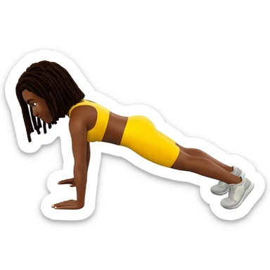 African American dark skin girl with shoulder length dreadlocks In yellow working out clothes doing a plank sticker