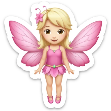 fairy with blonde hair, pink wings, happy, chibi full body sticker