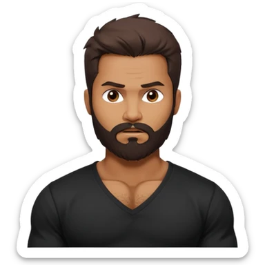 generate a pretty bratz Shahid kapoor with heavy beard and looking angry.
Make him wear a black full sleeve v neck tshirt. muscular but still lean
He shoudl look like shahid kapoor sticker