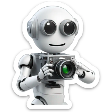 robot director holding a film camera sticker
