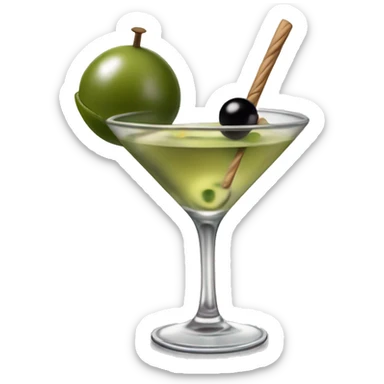 Dirty martini cocktail garnished with 2 olives on a stick sticker