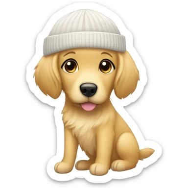 female golden retriever with black haired pale girl with beanie sticker