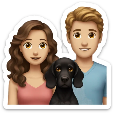 brown-haired girl and brown-haired boy with a black cocker spaniel sticker