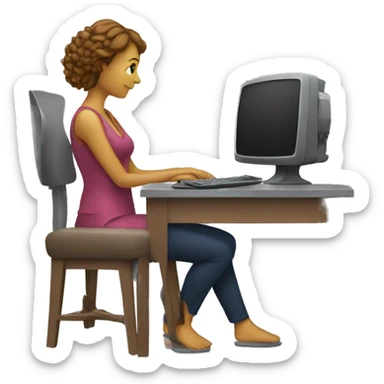 two women sitting at a computer sticker