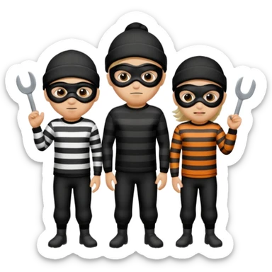 3 theif robbers emoji,Stripped shirt,eye mask, black head. sticker