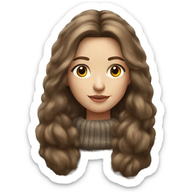 Realistic pretty Russian woman with long brown hair with sweater with fur coat no smile sticker