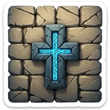 stone wall with a glowing Skyrim word of power rune sticker