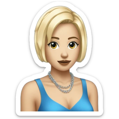 techno music girl with very short blue dress and square blonde haircut and telephone chain sticker