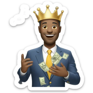 happy man crown grabbing a lot of money sticker