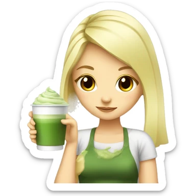 Blonde cute girl drinking matcha sticker