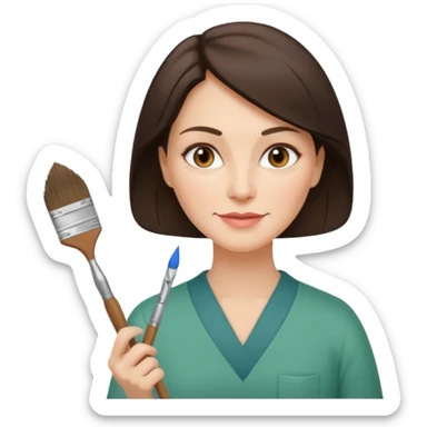 FEMME 45 ANS ET PLUS BRUNE ARTISTE PEINTRE AVEC UN PINCEAU sticker