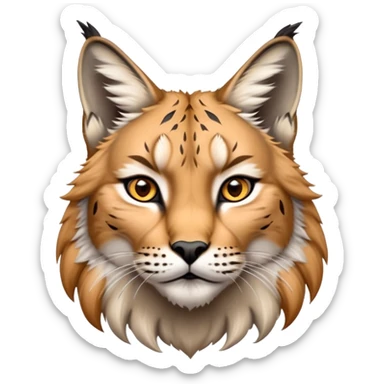 Cinematic-Noble realistic-Lynx-Portrait-Emoji – Poised and regal, with a strong, agile build and a strikingly patterned fur of warm tawny fur accented by bold black ear tufts, deep-set, intelligent amber eyes, simplified yet sharp and sophisticated. zoomed out to show shoulders sticker