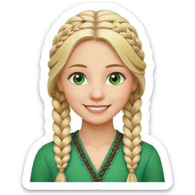 woman, long blond hair,green eyes, smiling, braid to the side sticker