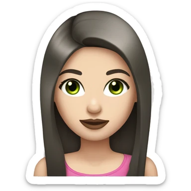 Brunette bombshell girl with long straight hair, pale skin, pink lips and green eyes sticker