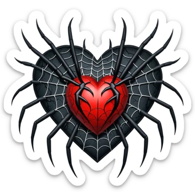 realistic gothic heart with a black spiderweb sticker