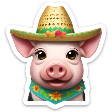 Pig wearing sombrero with margarita sticker