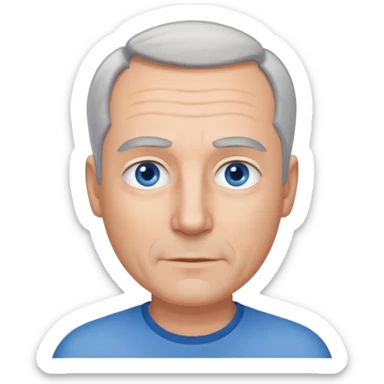 Middle aged man with receding grey hair and no beard, blue eyes sticker
