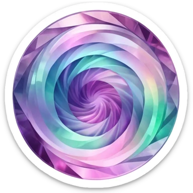 round cut fluorite gem with swirling pink pastel holographic colors and sharp facets sticker
