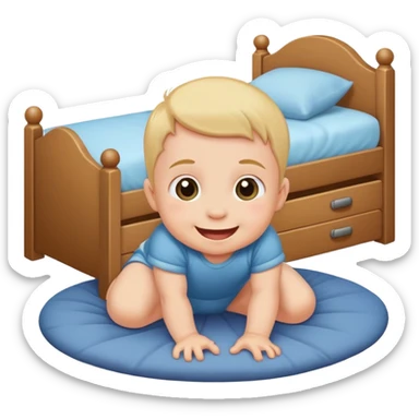 baby trying to fit under bed sticker