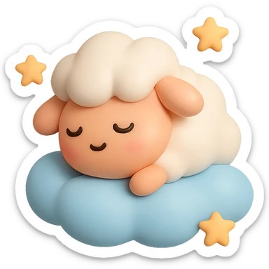 A cute sleeping sheep on a soft cloud with tiny stars around it sticker