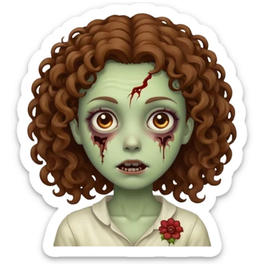 girl zombie with curly brown hair sticker