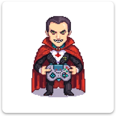 Count Dracula vampire with fangs and cape holding a gaming controller sticker