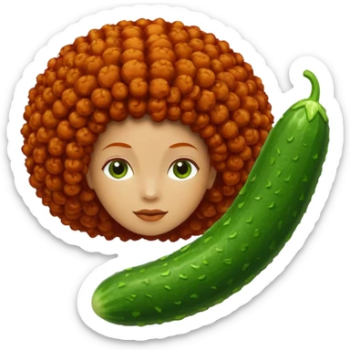 cucumber with redhead afro hair on it, no human face sticker