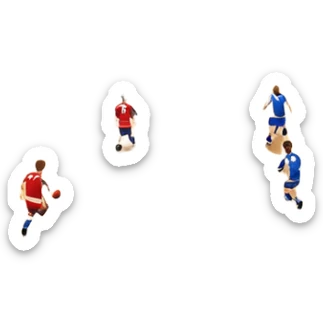 A mini-football match in an indoor sports hall with a wooden floor and clear court markings. The scene captures players in action, with the ball moving towards the goal, and the surrounding bleachers and overhead lights adding to the atmosphere of a competitive game. sticker