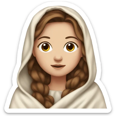 A white girl with brown hair in a blanket sticker