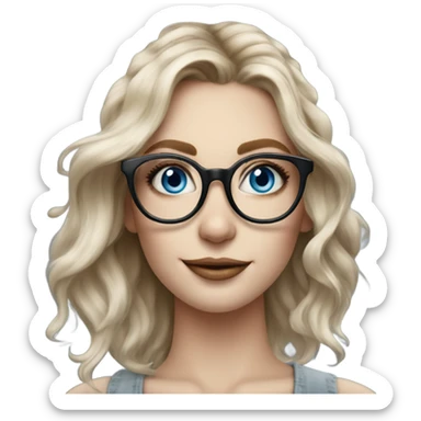 Hyper Realistic Balayage pale beautiful tattooed woman with glasses and blue eyes happy  sticker