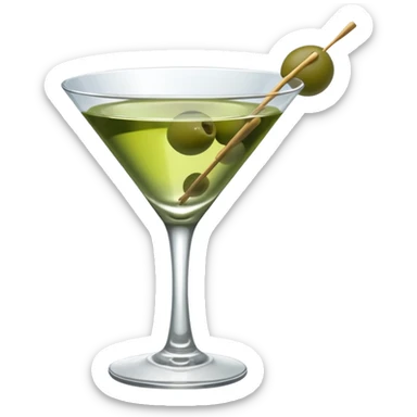 martini glass with 3 olives. no straw, just 1 stick that the olives will be stuck on. olives should have the same size. no leaves at all. liquid should be more white/clear than green sticker