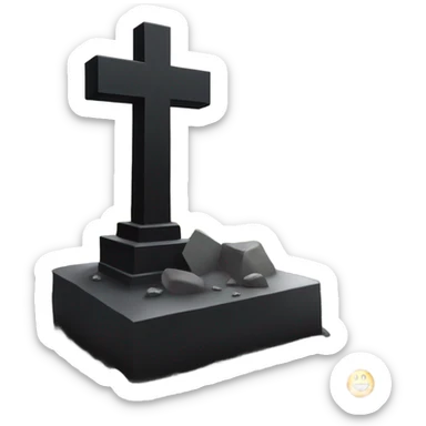 a black grave with the letters RIP on a silver  sticker