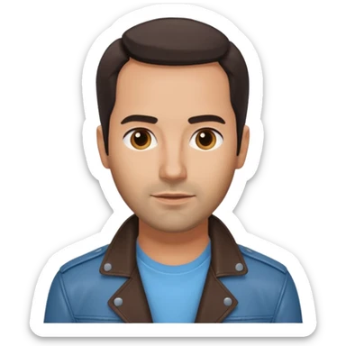 Alex Dimitriades light blue shirt, dark brown leather jacket sticker