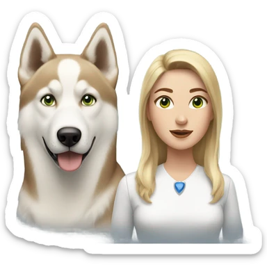 White Woman hair brown and bleus eyes and golden Husky With green eyes sticker